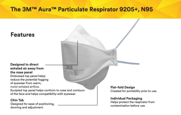 3M Aura 9205+ One Size Fits Most N95 Respirator - Image 2