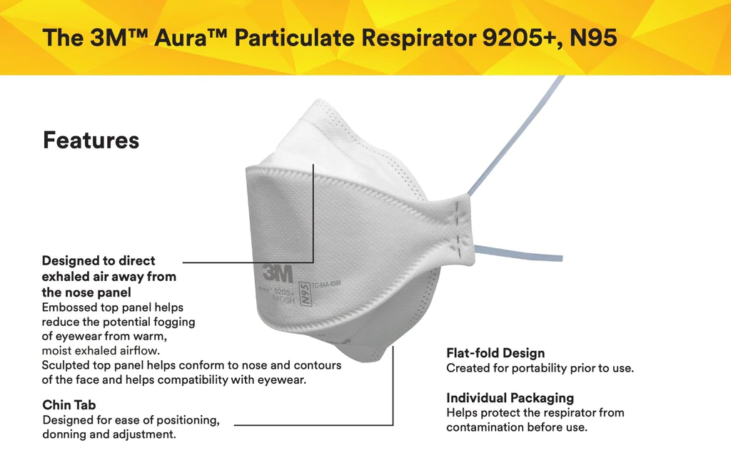 3M Aura 9205+ One Size Fits Most N95 Respirator - Image 2